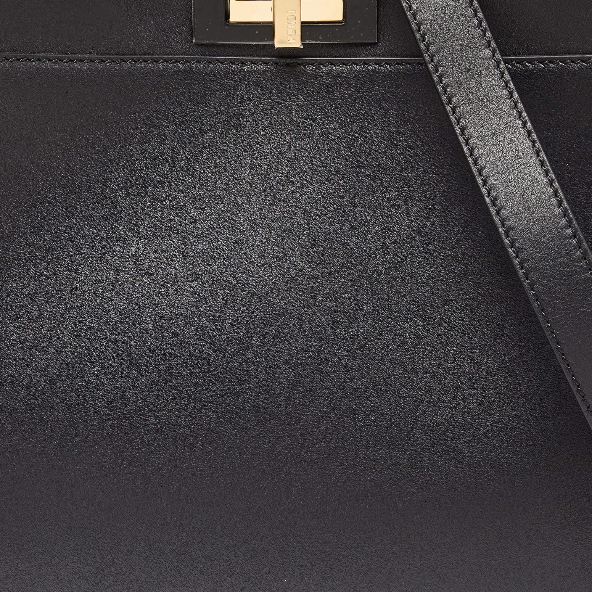 Fendi Black Leather Medium Peekaboo Iconic Top Handle Bag 5