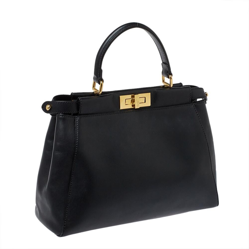 Fendi Black Leather Medium Peekaboo Top Handle Bag 6