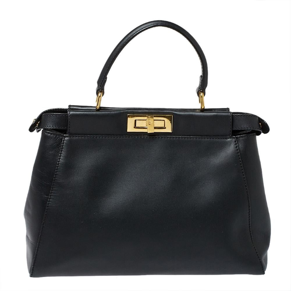 Fendi Black Leather Medium Peekaboo Top Handle Bag 7