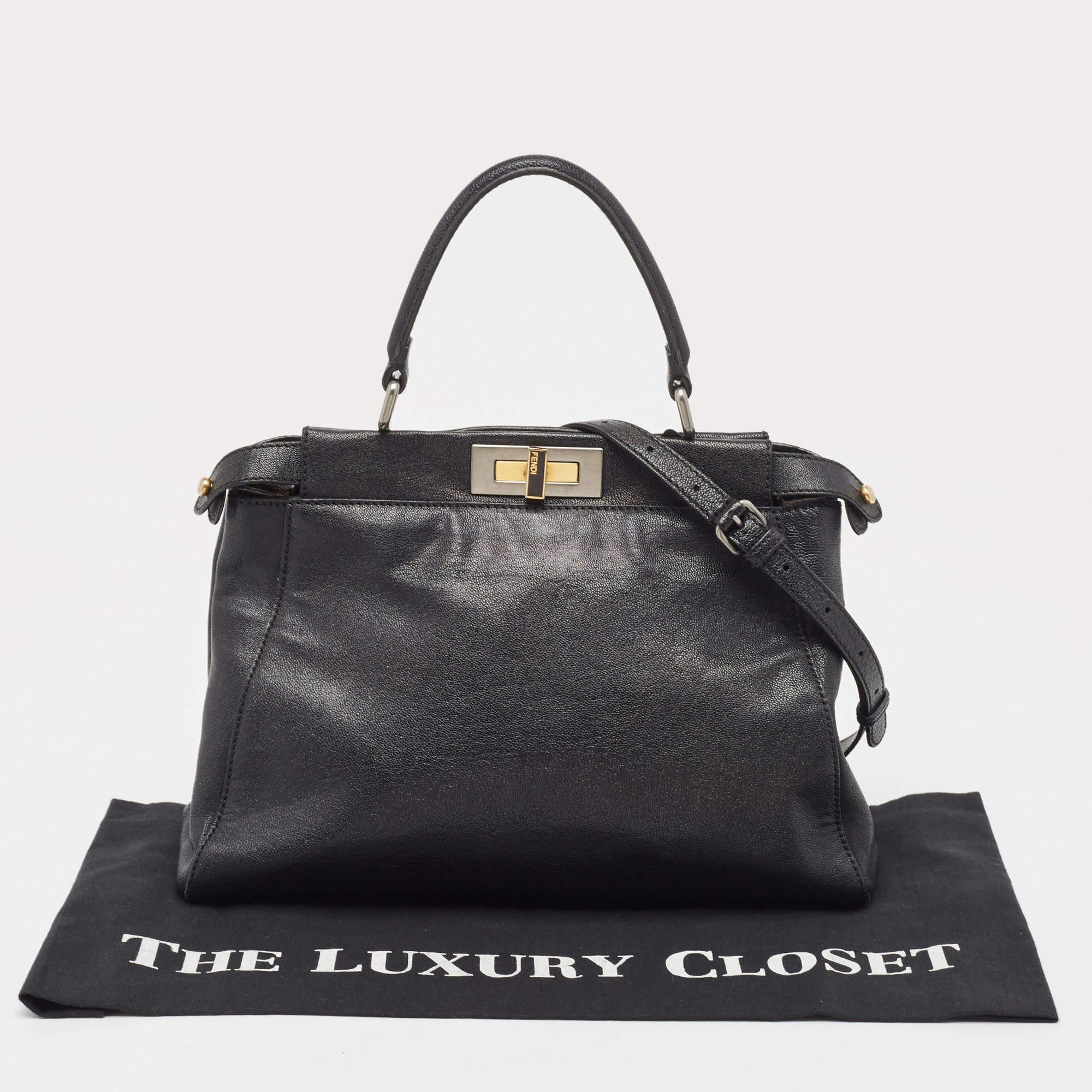 Fendi Black Leather Medium Peekaboo Top Handle Bag 13