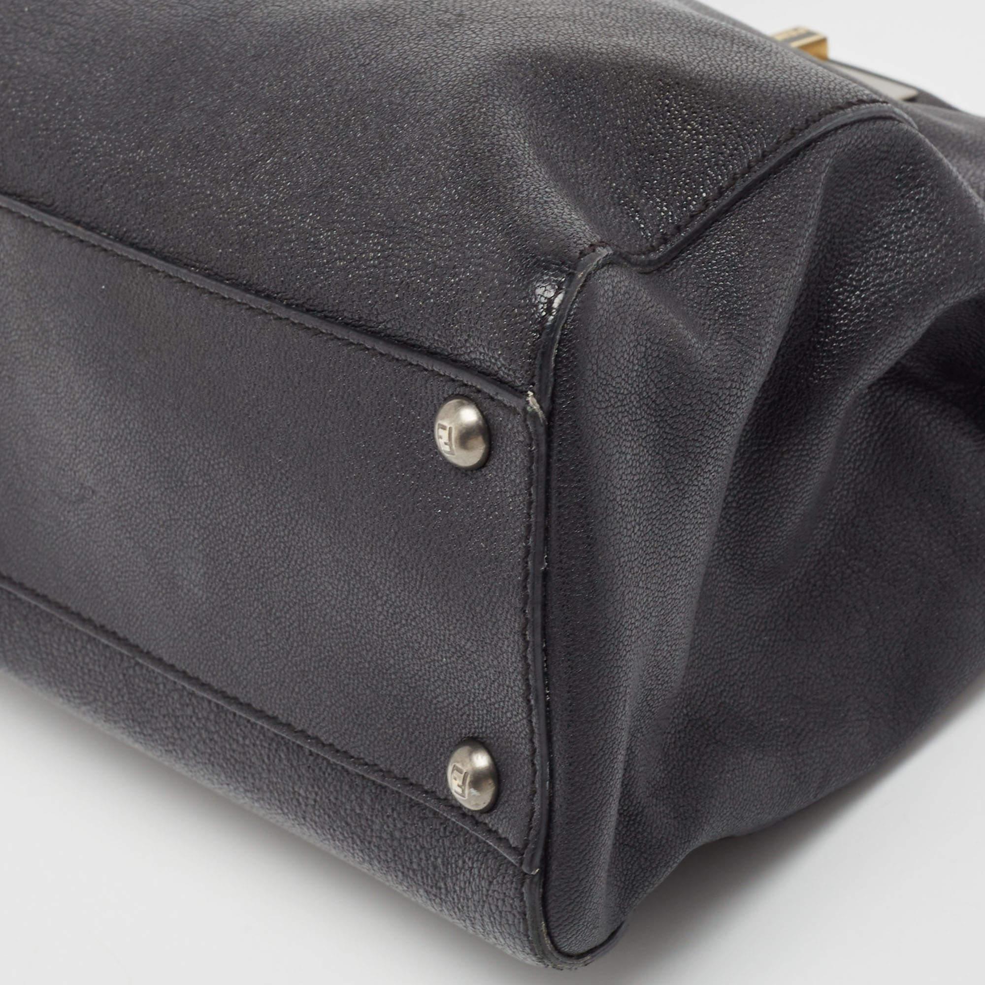 Women's Fendi Black Leather Medium Peekaboo Top Handle Bag