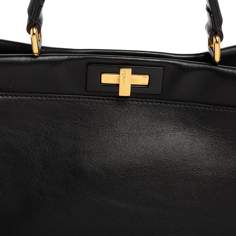 Fendi Black Leather Medium Peekaboo Top Handle Bag 2