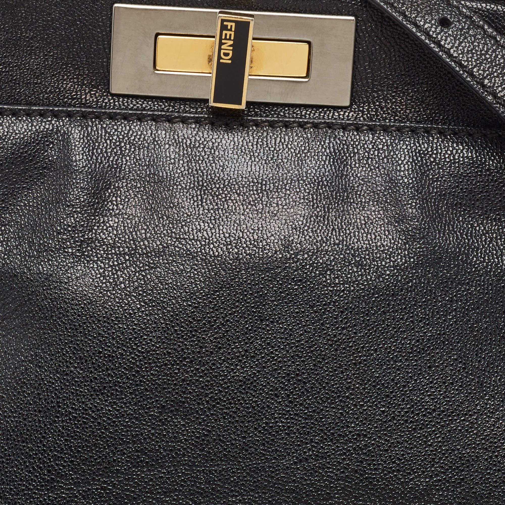 Fendi Black Leather Medium Peekaboo Top Handle Bag 3