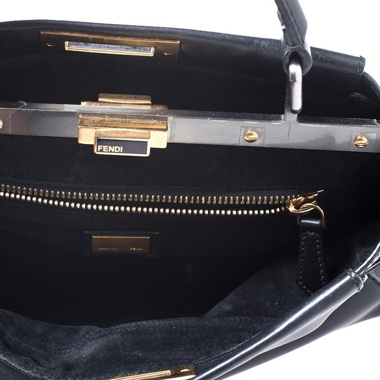 Fendi Black Leather Medium Peekaboo Top Handle Bag For Sale at 1stDibs