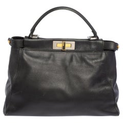 Fendi Black Leather Medium Peekaboo Top Handle Bag