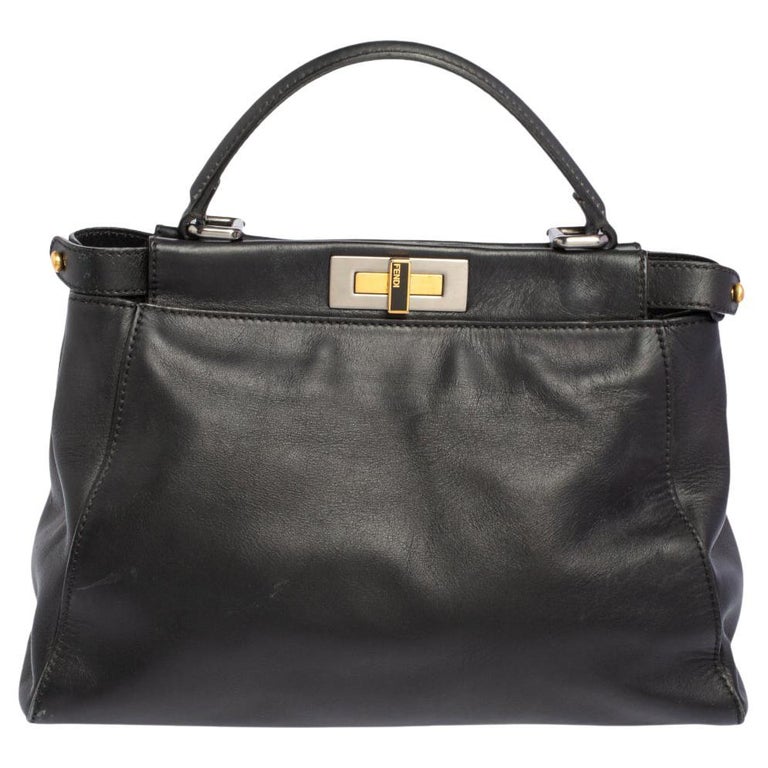 Fendi Black Leather Medium Peekaboo Top Handle Bag For Sale at 1stDibs