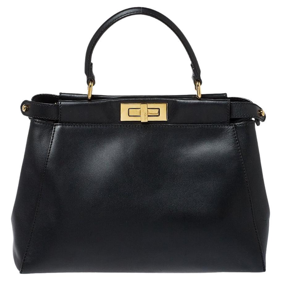 Fendi Black Leather Medium Peekaboo Top Handle Bag