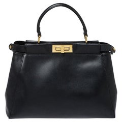Fendi Black Leather Medium Peekaboo Top Handle Bag