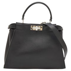 Fendi Black Leather Medium Peekaboo Top Handle Bag
