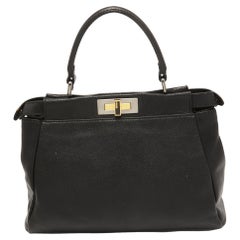 Fendi Black Leather Medium Peekaboo Top Handle Bag