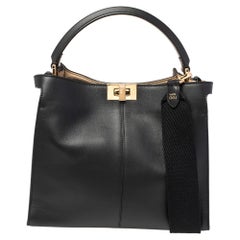 Fendi Black Leather Medium Peekaboo X-Lite Top Handle Bag