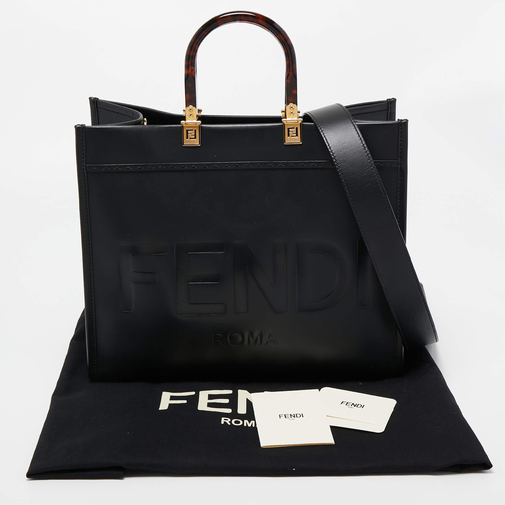 Fendi Black Leather Medium Sunshine Shopper Tote For Sale 7
