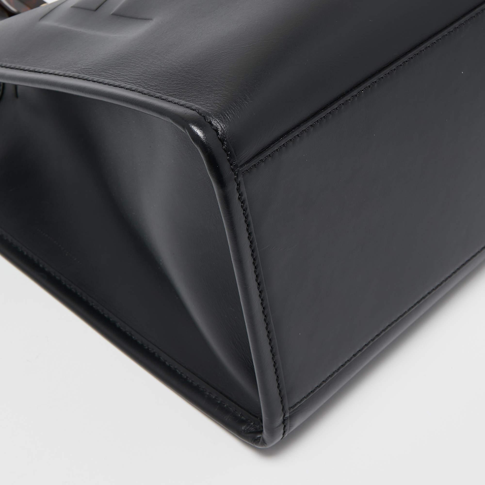 Fendi Black Leather Medium Sunshine Shopper Tote For Sale 5
