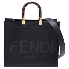 Fendi Black Leather Medium Sunshine Shopper Tote