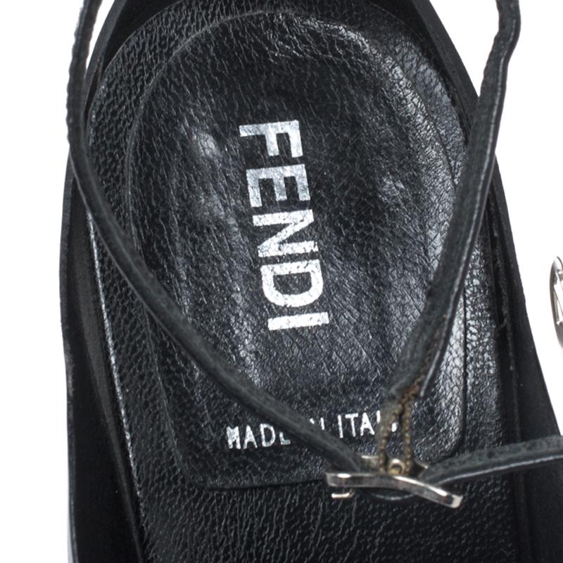 Fendi Black Leather Metal Applique Embellished Ankle Strap Sandals Size 37 For Sale 2