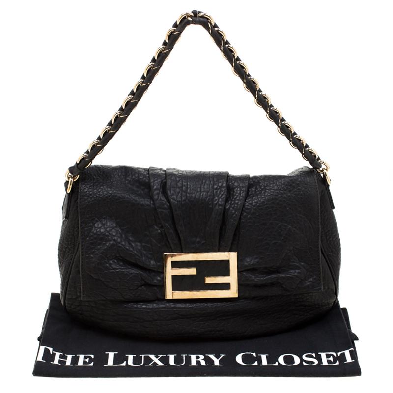 Fendi Black Leather Mia Flap Shoulder Bag 7