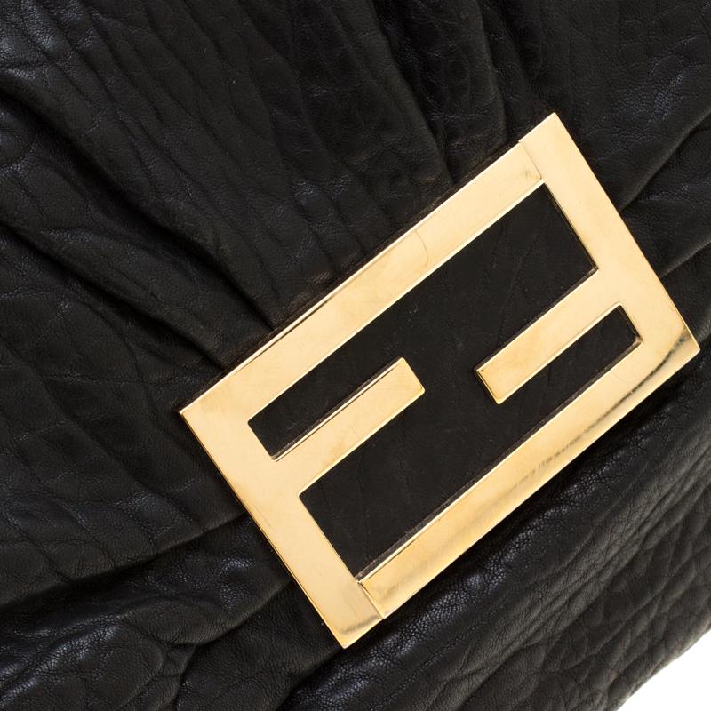 Fendi Black Leather Mia Flap Shoulder Bag 4