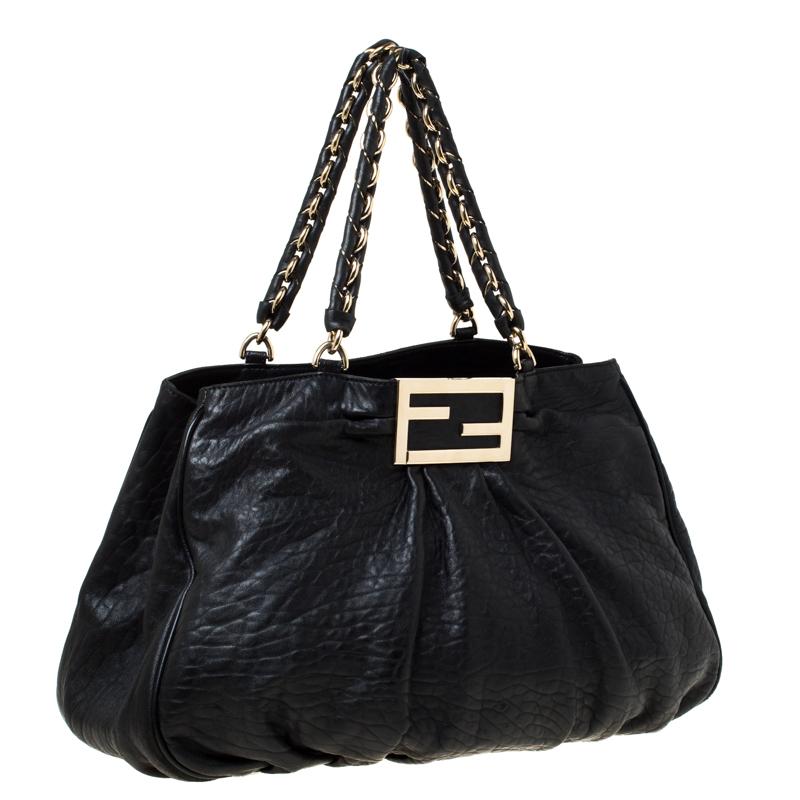 Women's Fendi Black Leather Mia Shoulder Bag