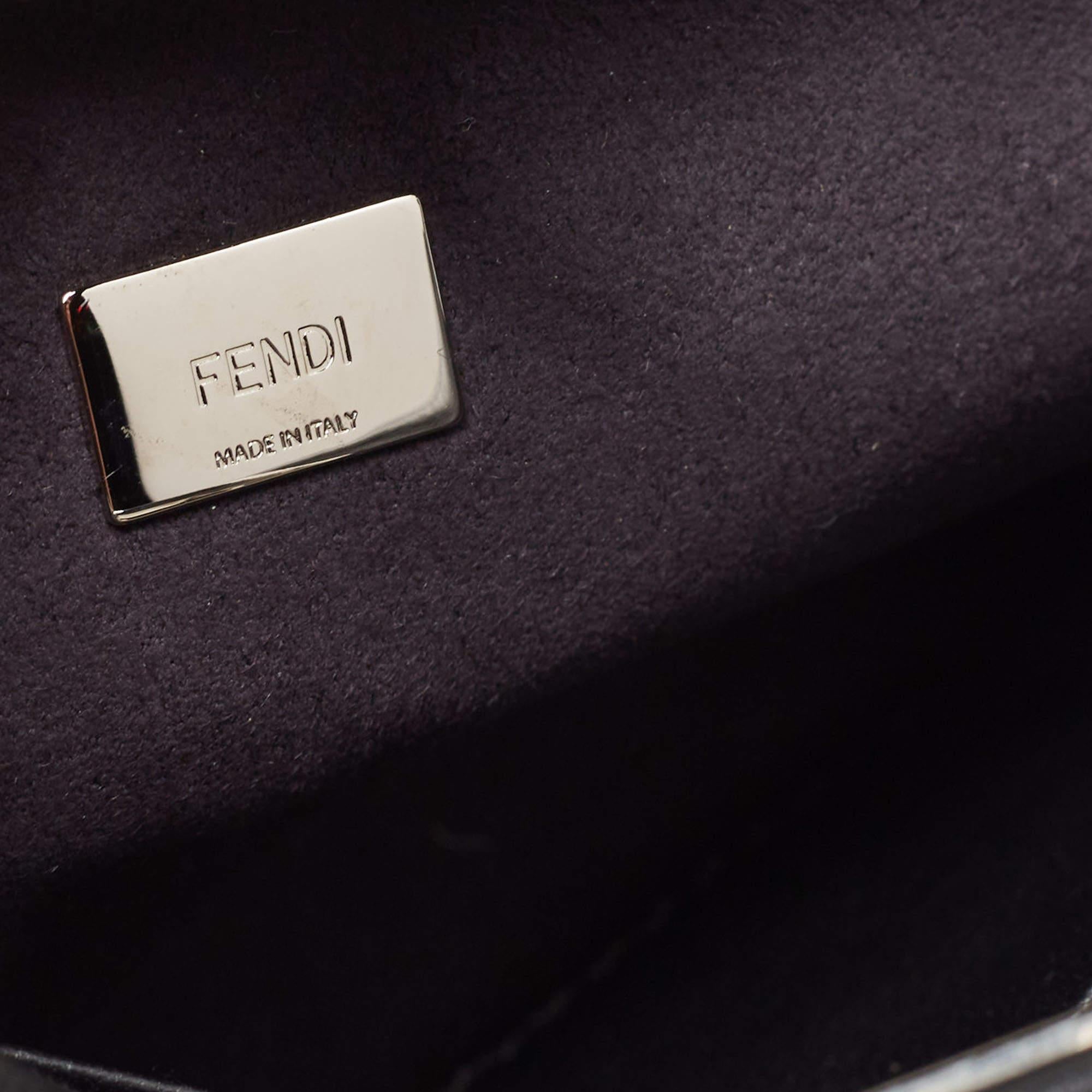 Fendi Black Leather Micro Crystal Embellished Peekaboo Crossbody Bag For Sale 8