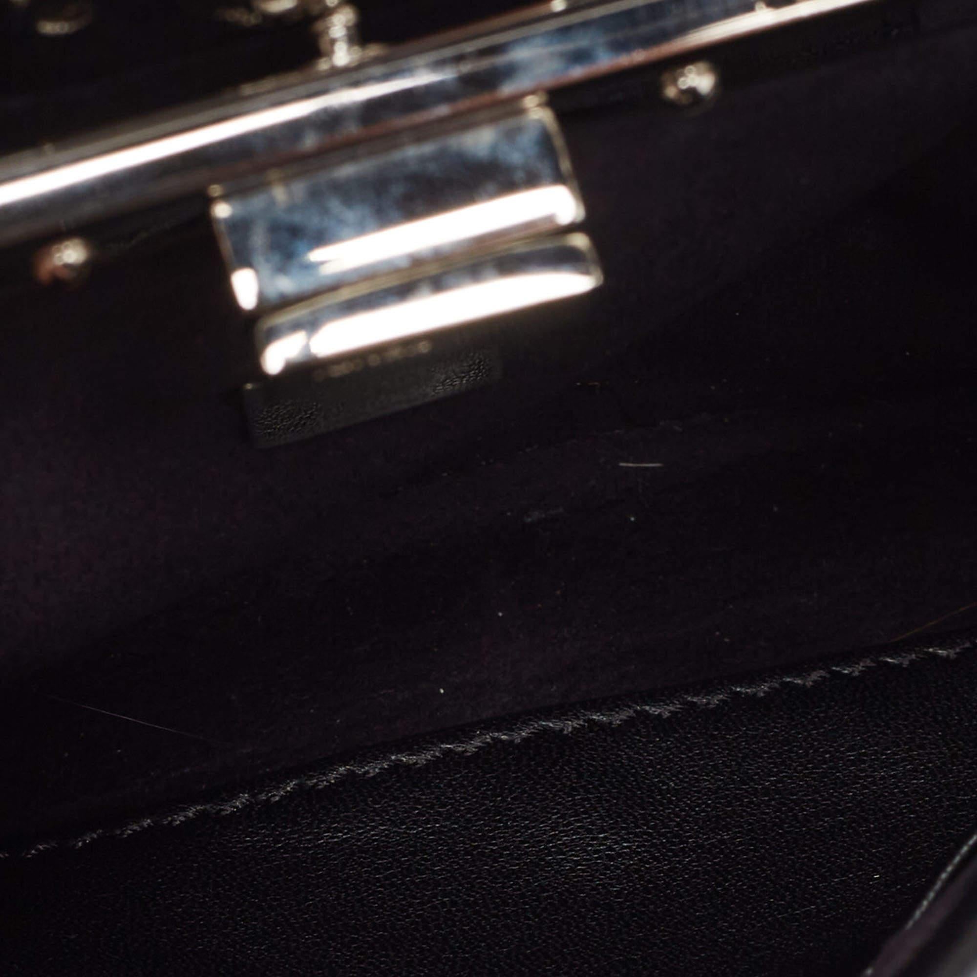 Women's Fendi Black Leather Micro Crystal Embellished Peekaboo Crossbody Bag For Sale