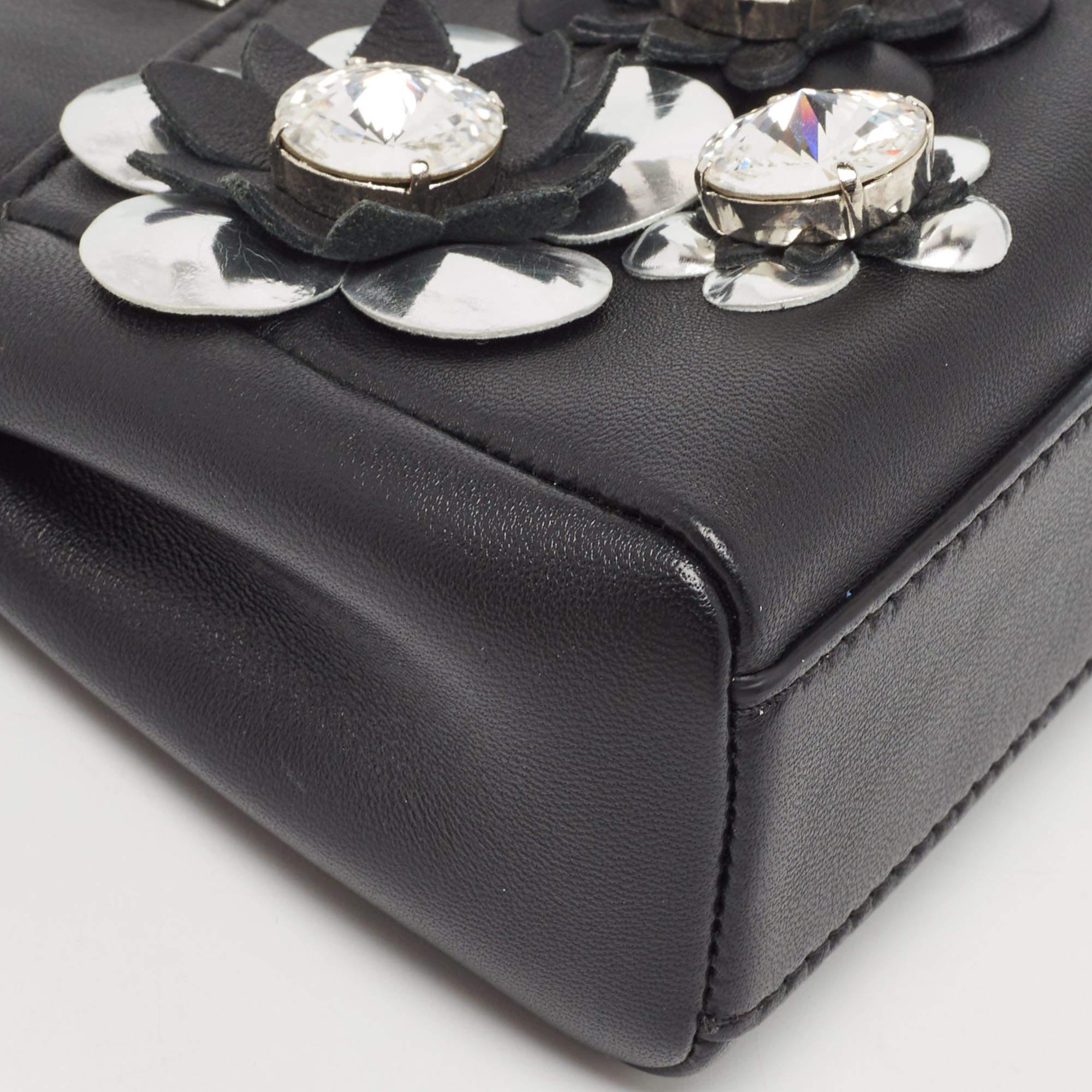 Fendi Black Leather Micro Crystal Embellished Peekaboo Crossbody Bag For Sale 4