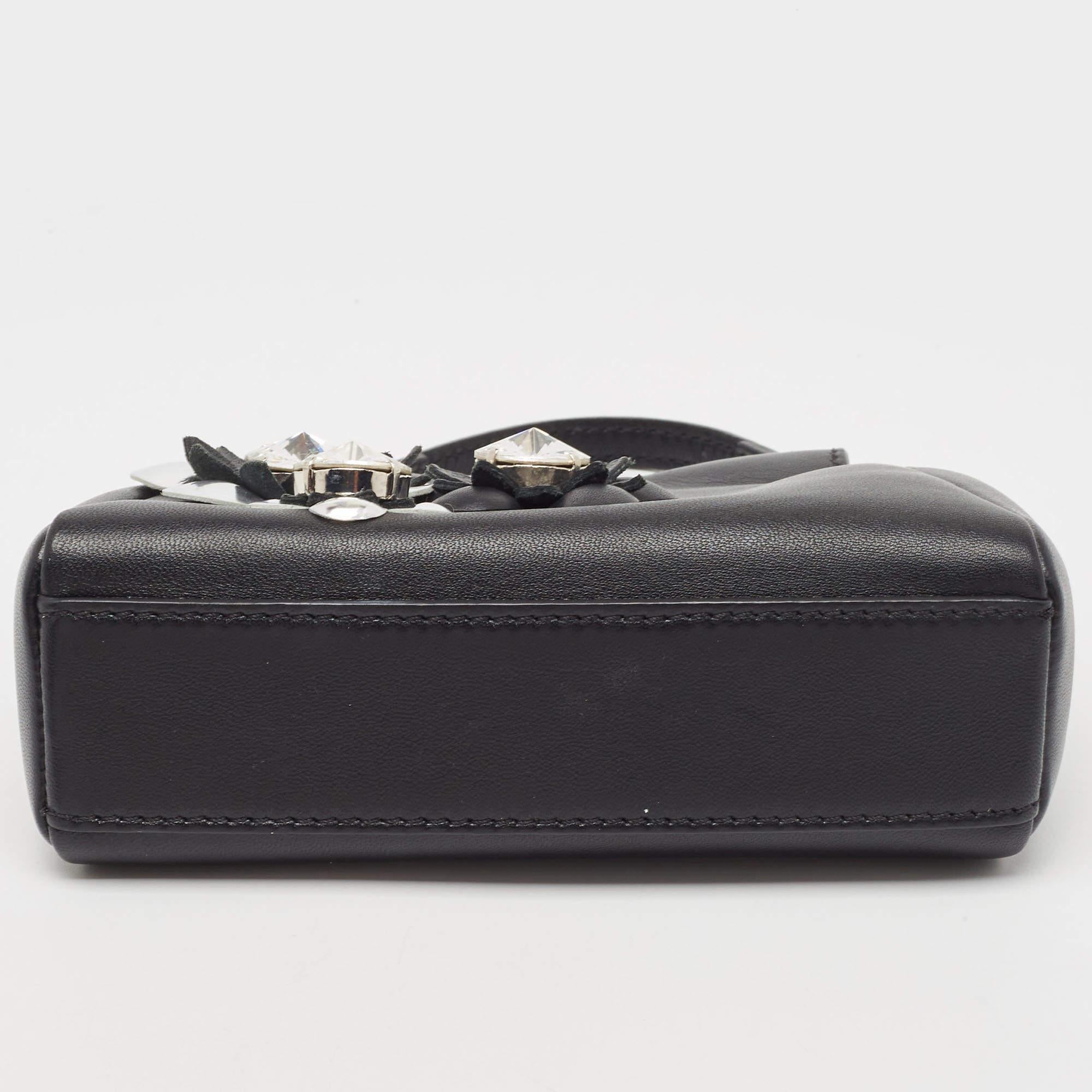 Fendi Black Leather Micro Crystal Embellished Peekaboo Crossbody Bag For Sale 5