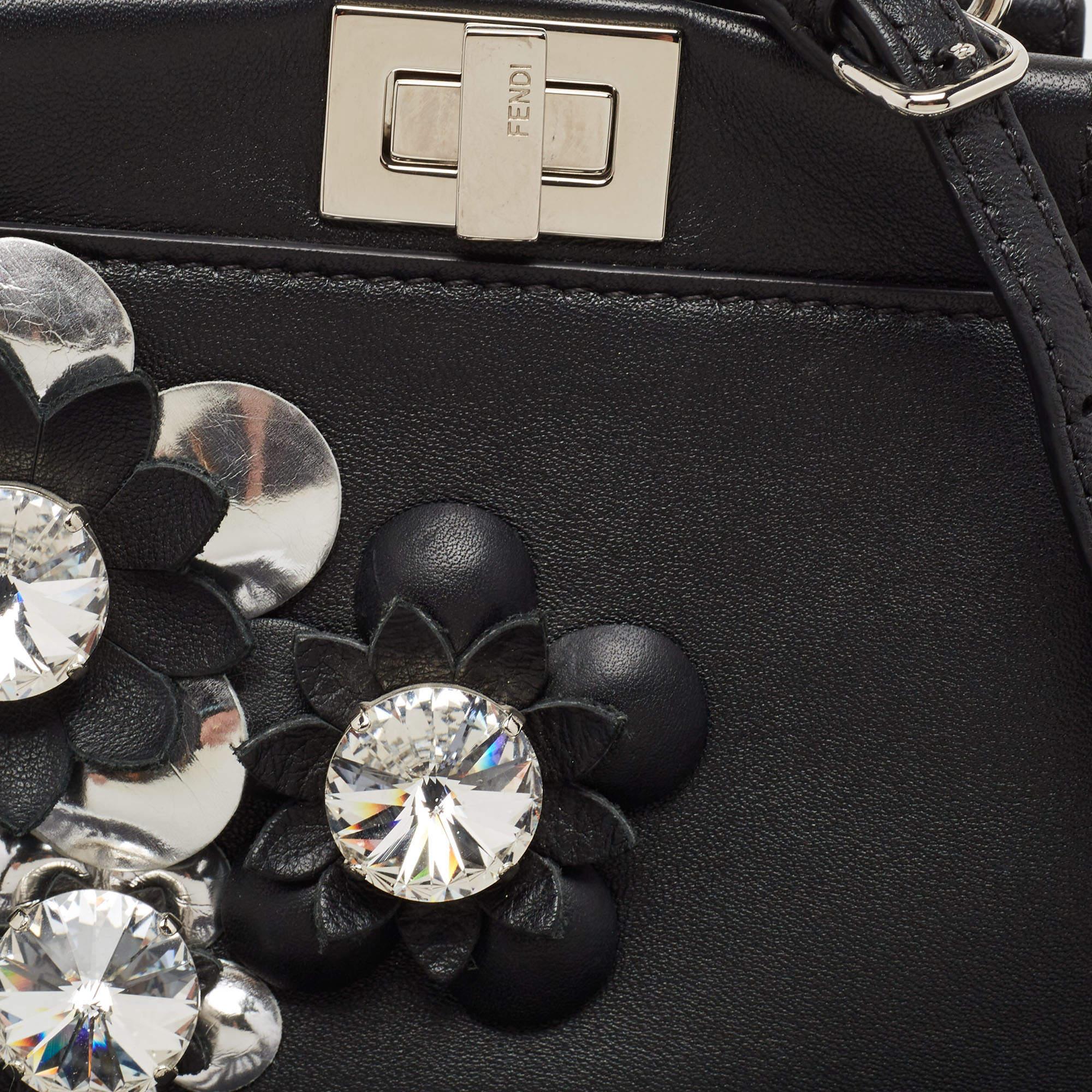 Fendi Black Leather Micro Crystal Embellished Peekaboo Crossbody Bag 5