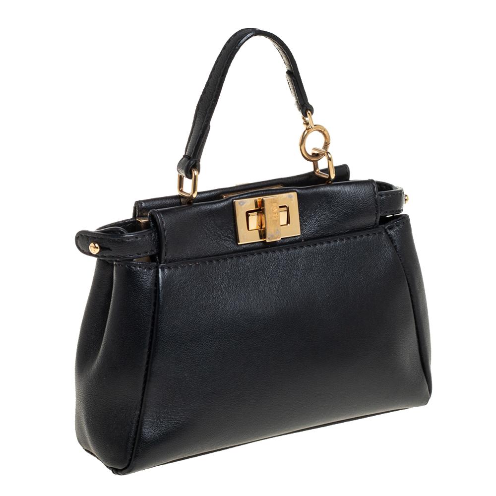 Fendi Black Leather Micro Peekaboo Crossbody Bag In Good Condition In Dubai, Al Qouz 2