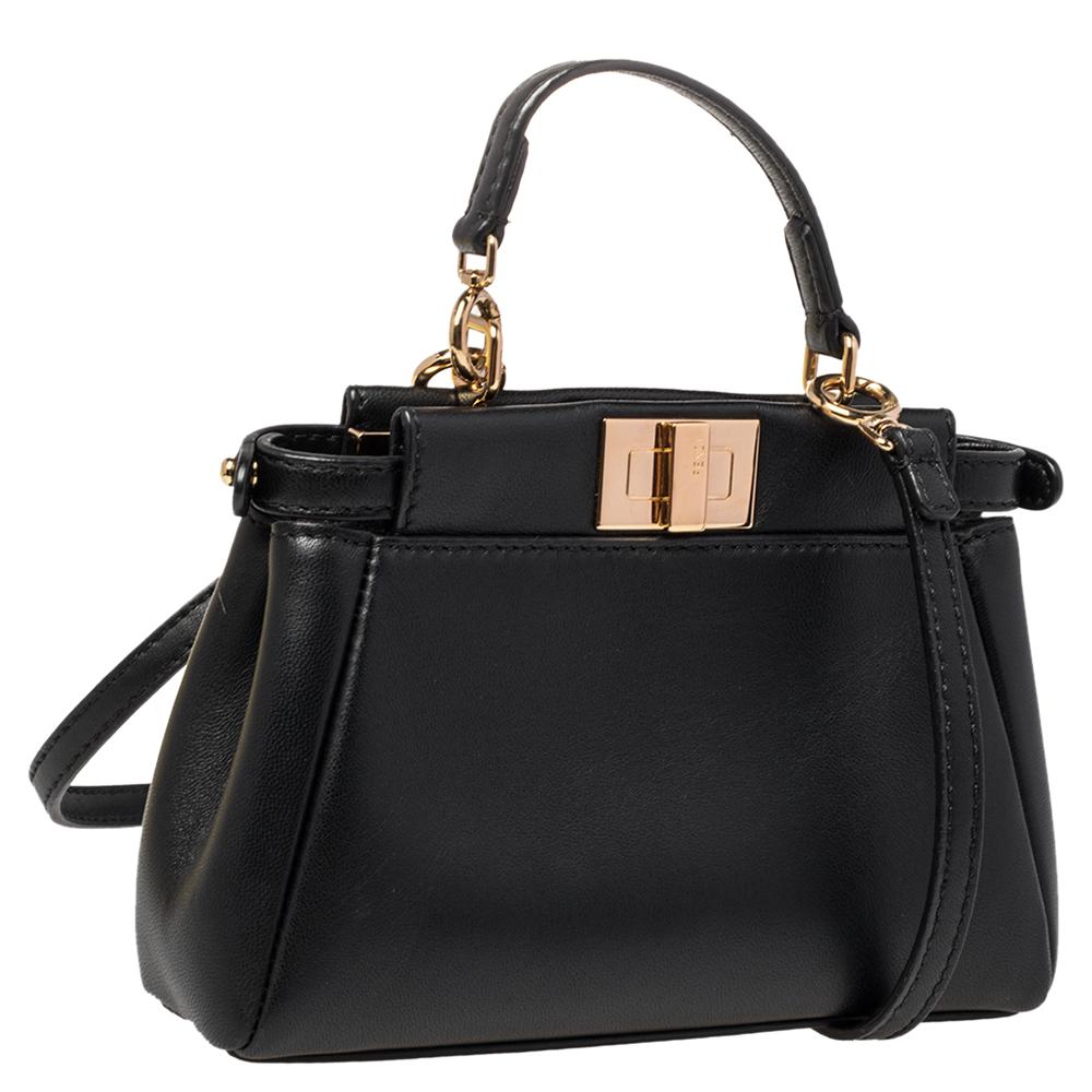 Women's Fendi Black Leather Micro Peekaboo Crossbody Bag
