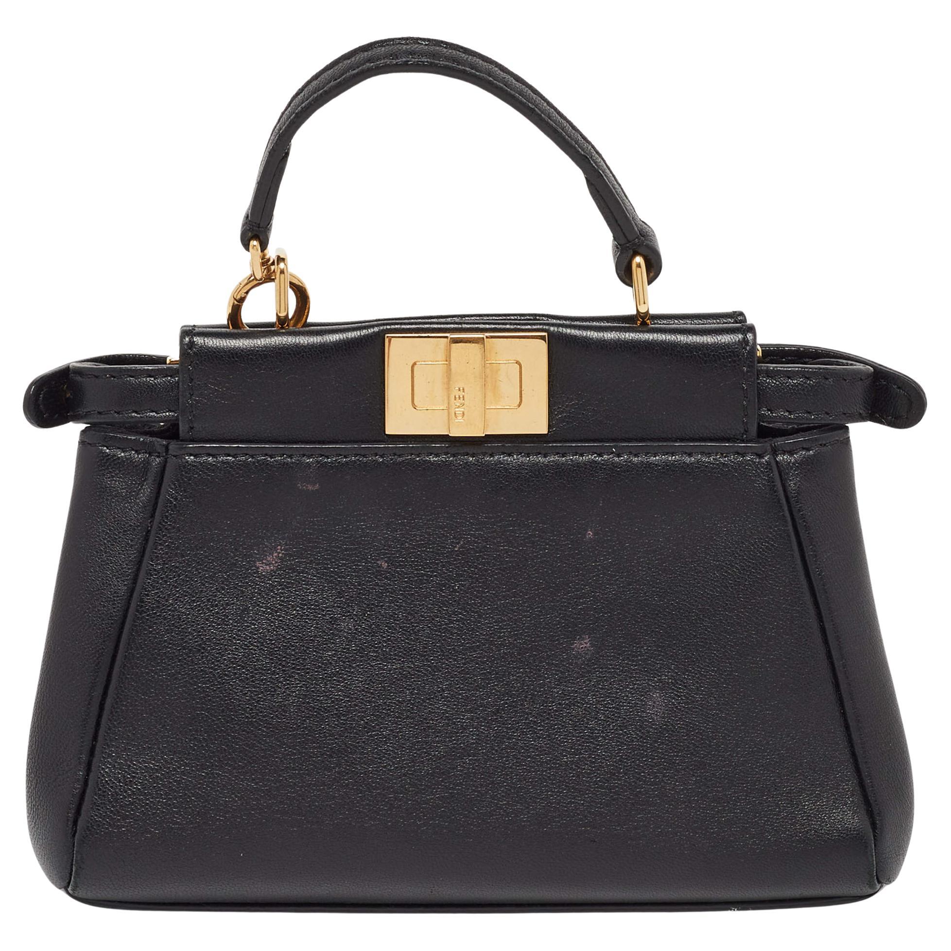 Fendi Black Leather Micro Peekaboo Crossbody Bag