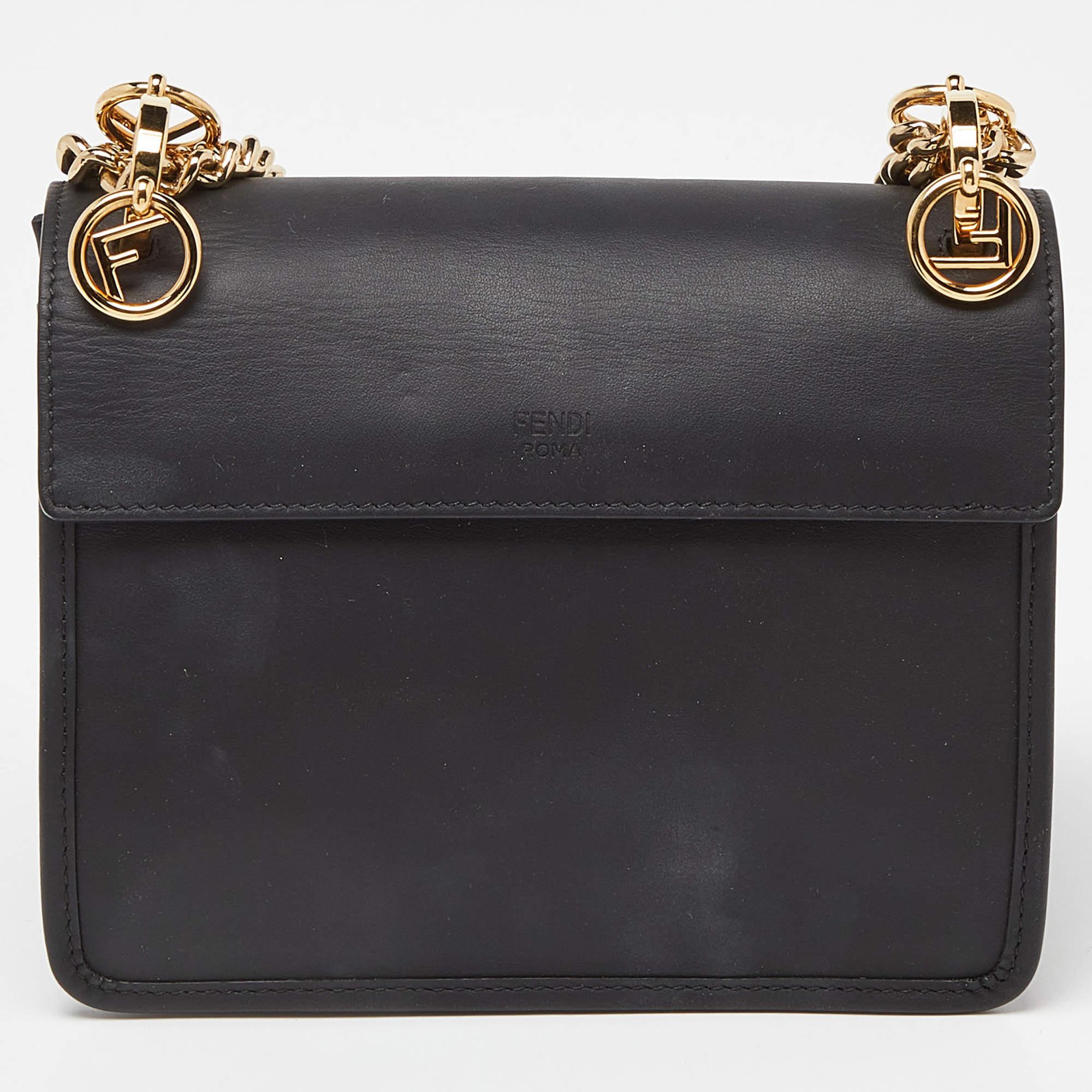 Women's Fendi Black Leather Mini Kan I Shoulder Bag
