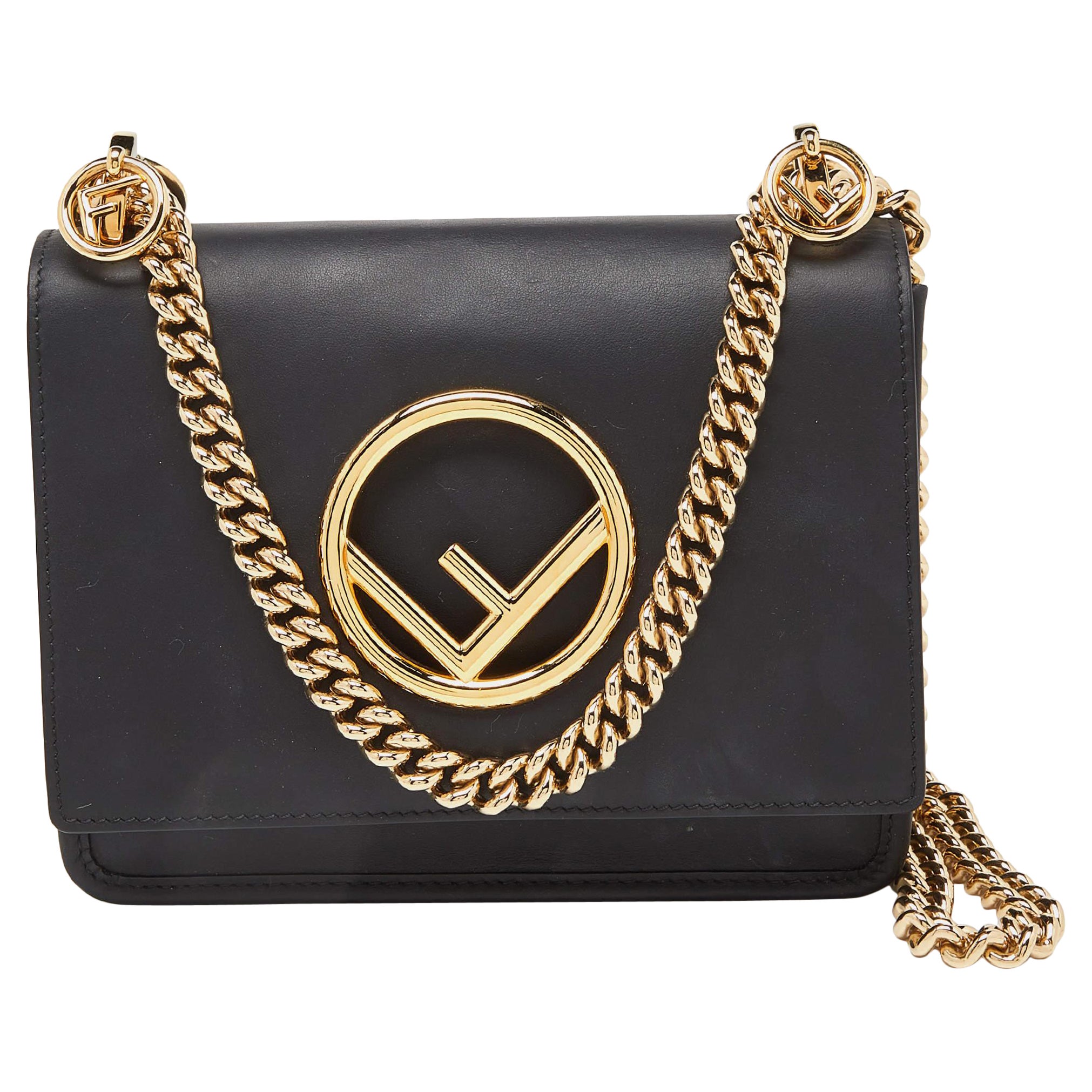 Fendi Black Leather Mini Kan I Shoulder Bag