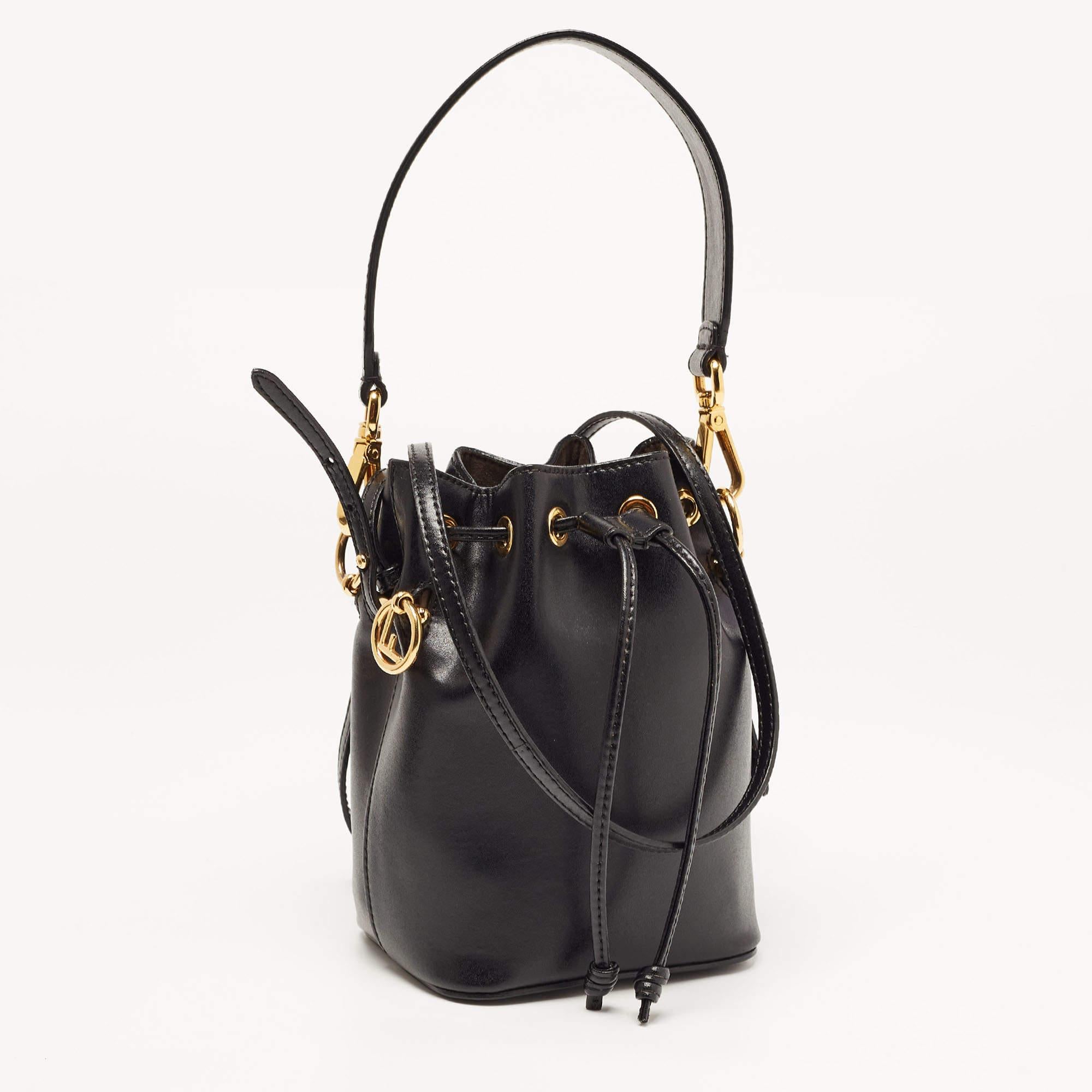 Women's Fendi Black Leather Mini Mon Tresor Bucket Bag