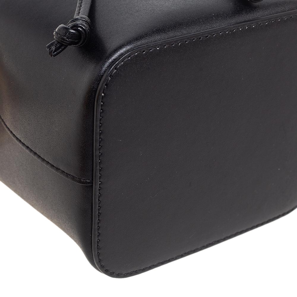 Women's Fendi Black Leather Mini Mon Tresor Drawstring Bucket Bag
