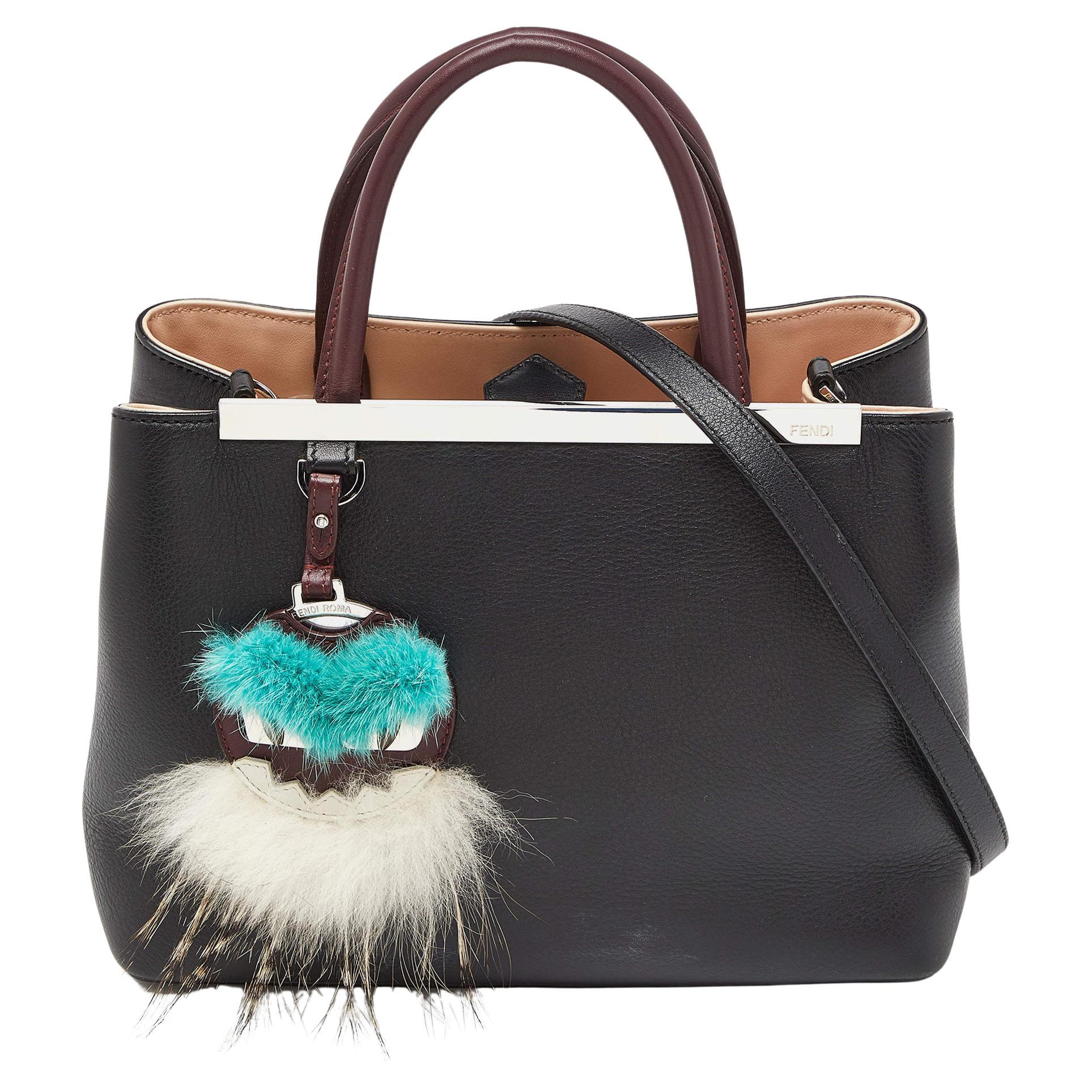 Fendi Black Leather Mini Monster Eye 2Jours Tote For Sale