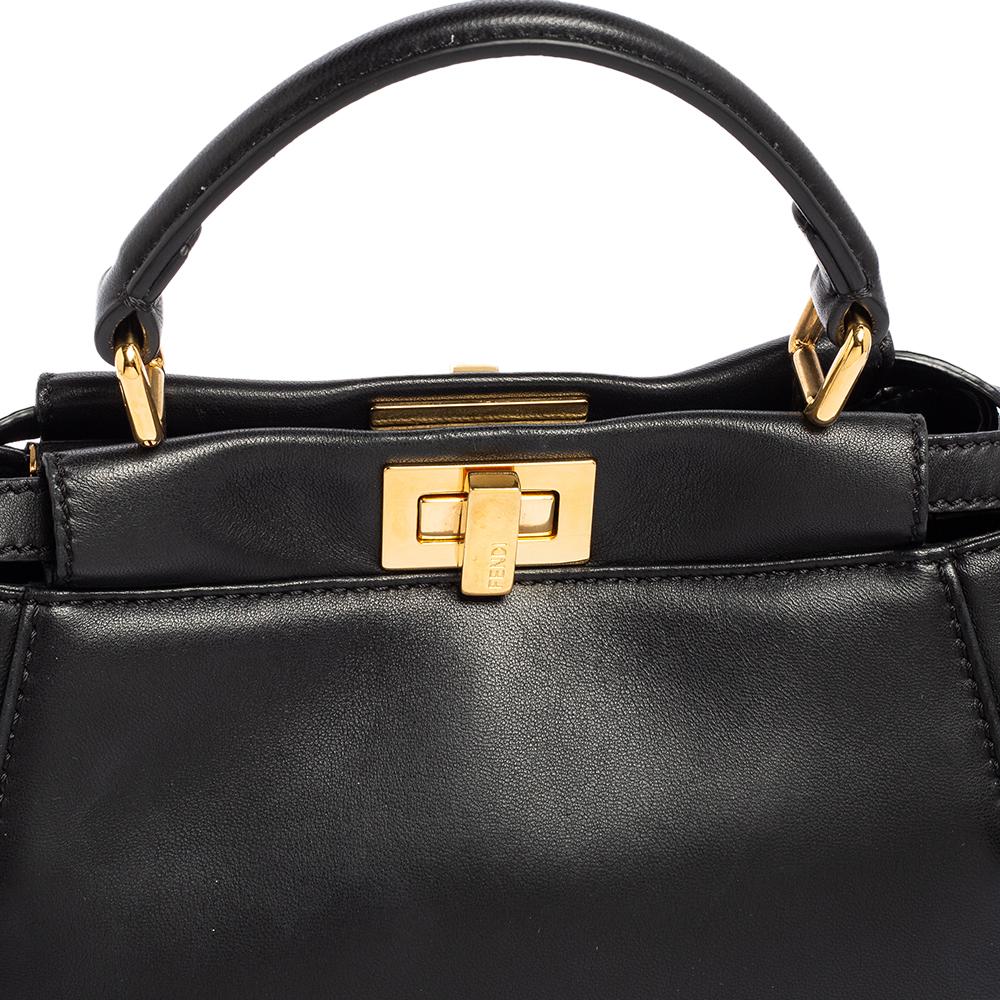 Fendi Black Leather Mini Peekaboo Top Handle Bag 7