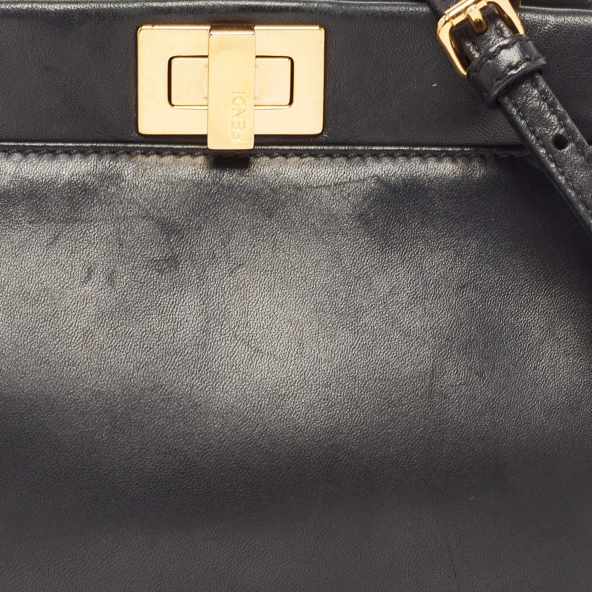Fendi Black Leather Mini Peekaboo Top Handle Bag 12