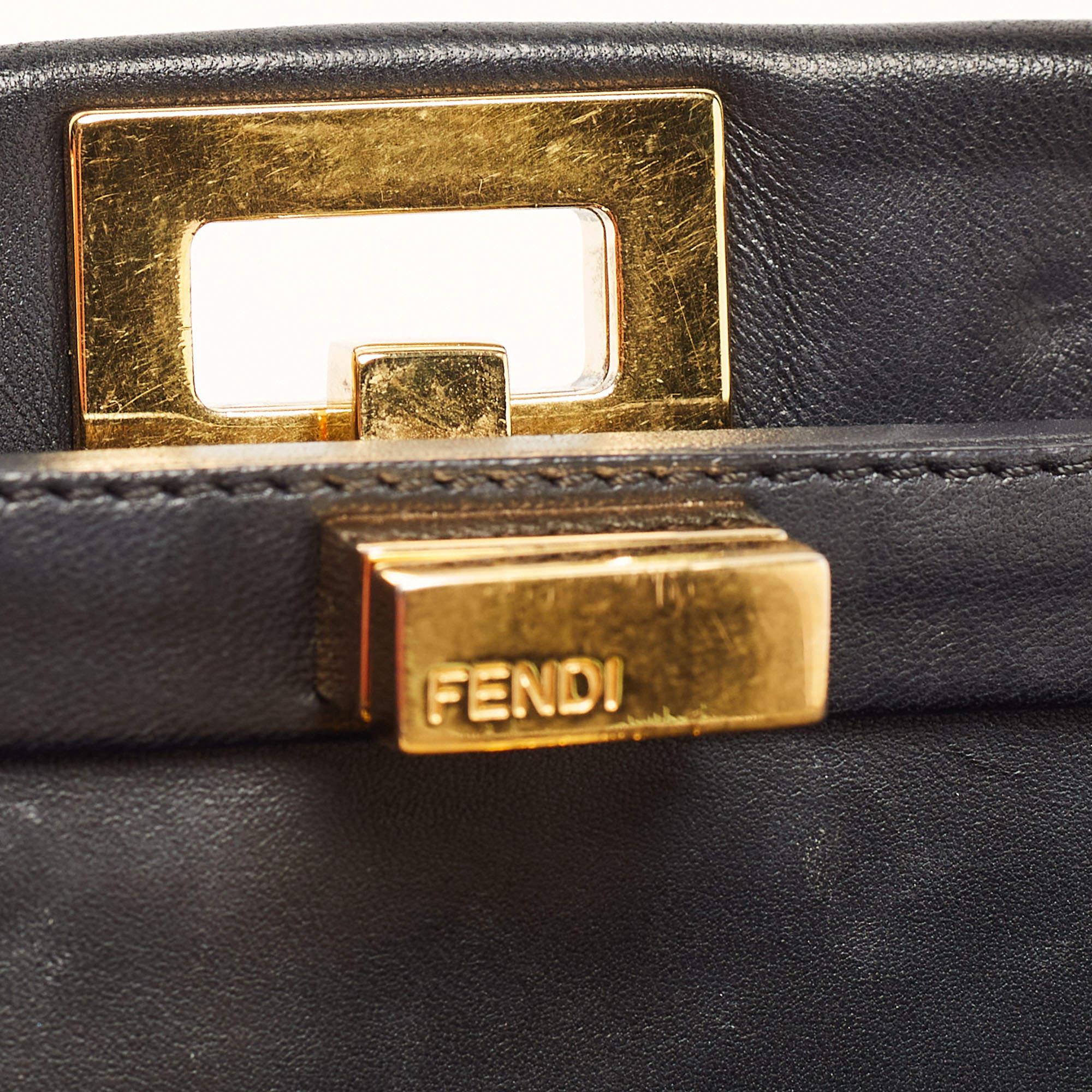 Fendi Black Leather Mini Peekaboo Top Handle Bag 13