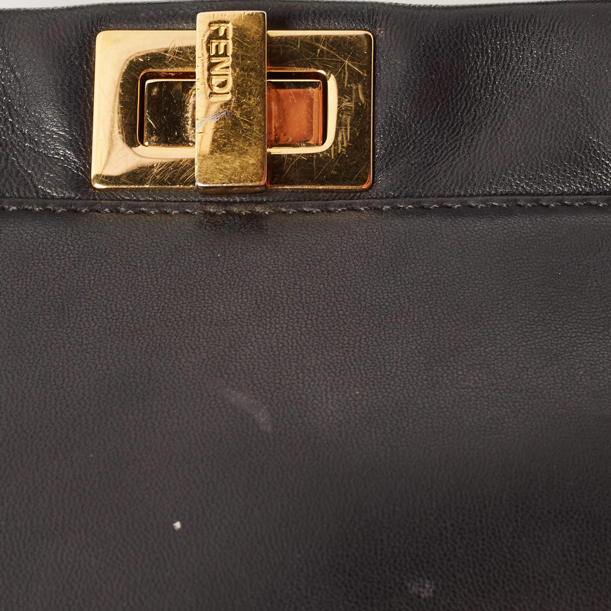 Fendi Black Leather Mini Peekaboo Top Handle Bag 14