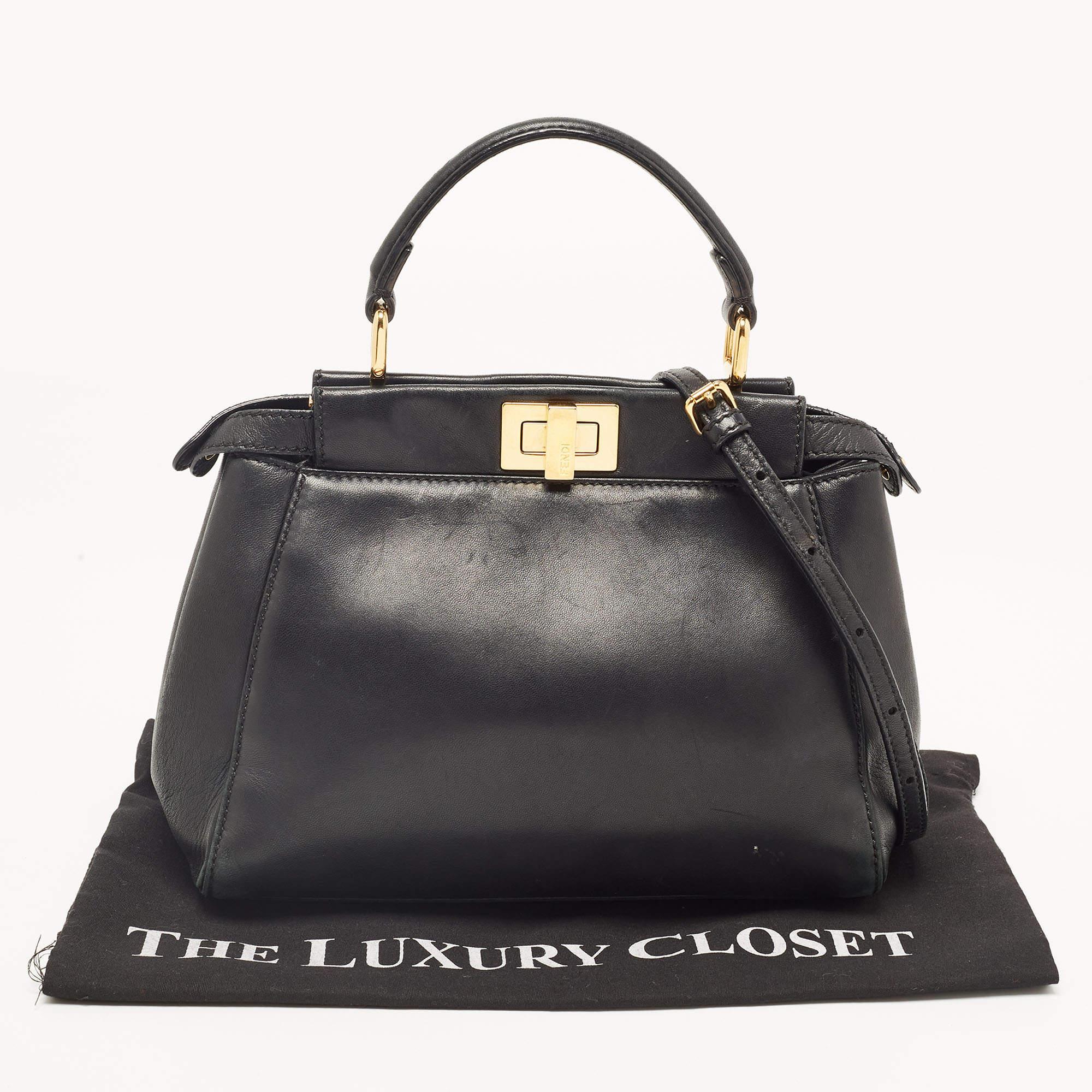 Fendi Black Leather Mini Peekaboo Top Handle Bag 15