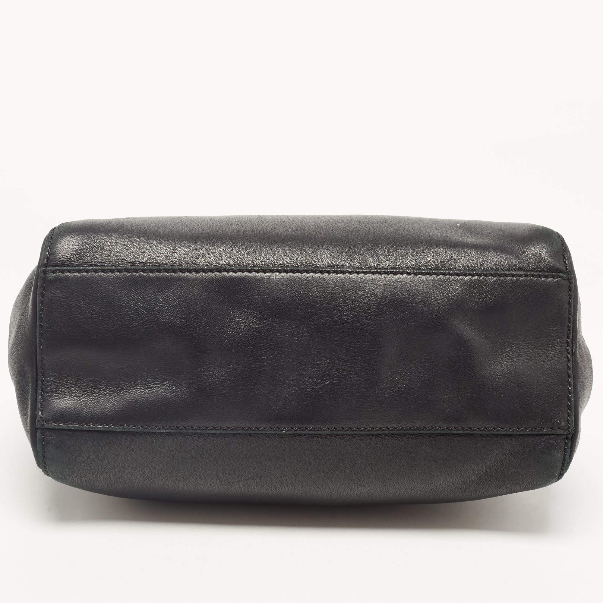 Fendi Black Leather Mini Peekaboo Top Handle Bag In Fair Condition In Dubai, Al Qouz 2