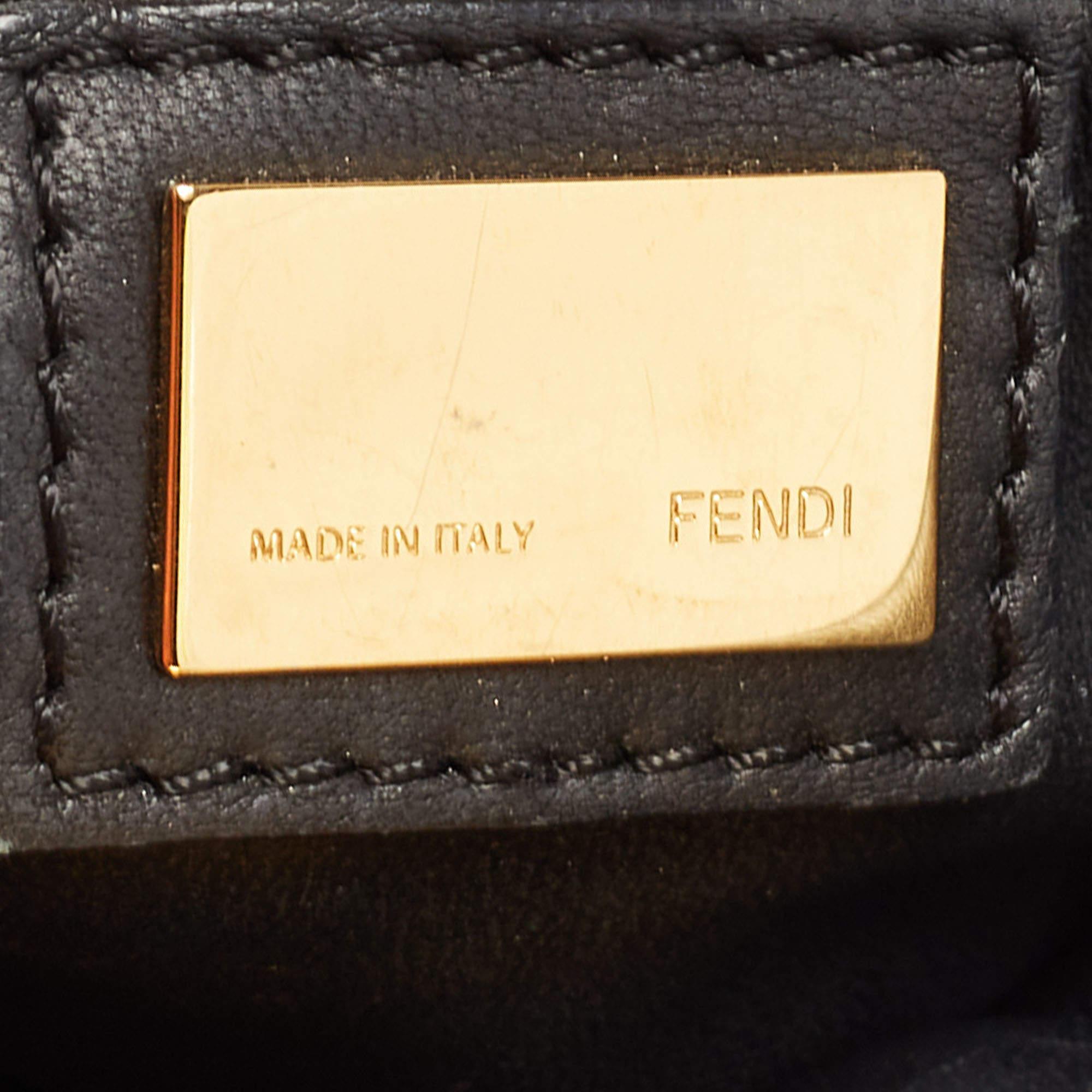 Women's Fendi Black Leather Mini Peekaboo Top Handle Bag