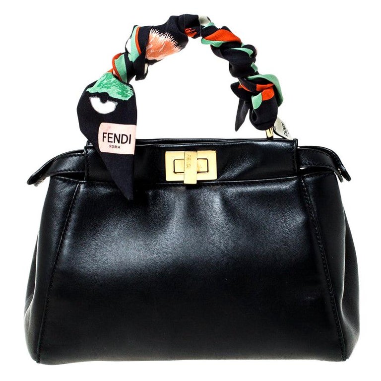 Fendi Black Leather Mini Peekaboo Top Handle Bag For Sale at 1stDibs