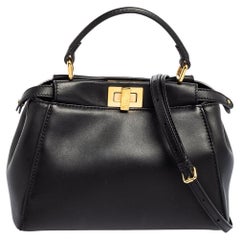 Used Fendi Black Leather Mini Peekaboo Top Handle Bag