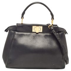 Fendi Black Leather Mini Peekaboo Top Handle Bag