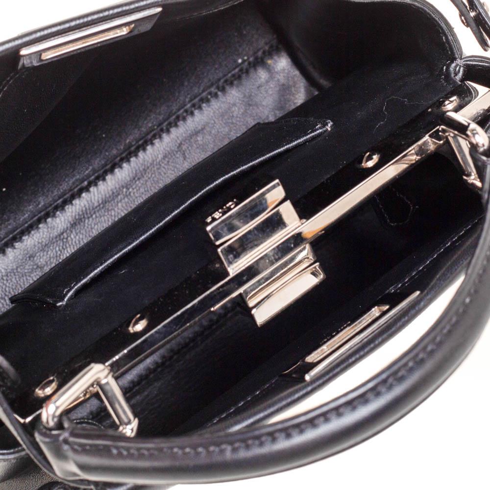 Fendi Black Leather Mini Whipstitched Peekaboo Top Handle Bag 3