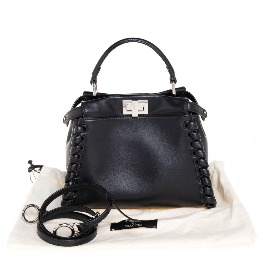 Fendi Black Leather Mini Whipstitched Peekaboo Top Handle Bag 4