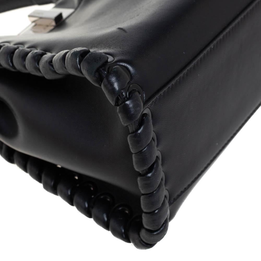 Fendi Black Leather Mini Whipstitched Peekaboo Top Handle Bag 6