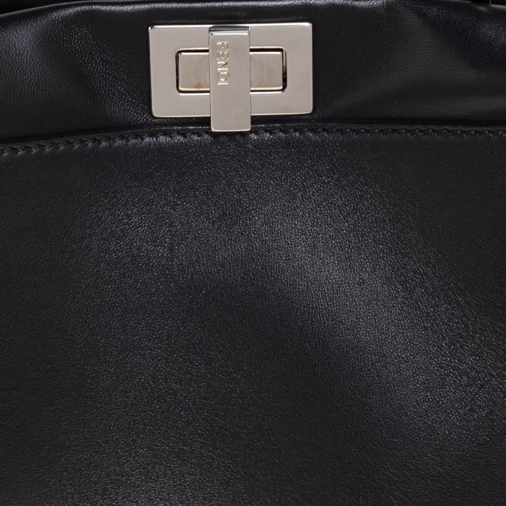 Women's Fendi Black Leather Mini Whipstitched Peekaboo Top Handle Bag