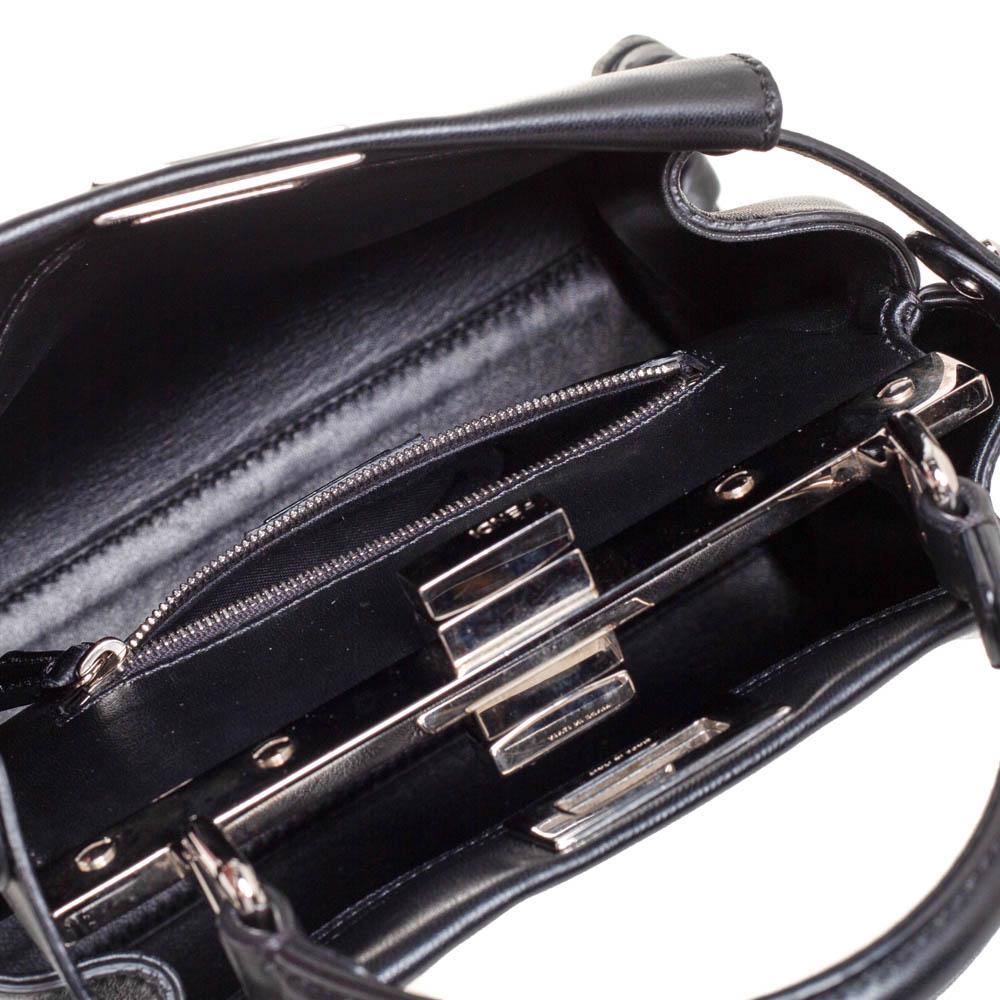 Fendi Black Leather Mini Whipstitched Peekaboo Top Handle Bag 2